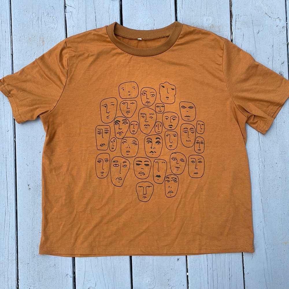 tan graphic tee, XL, worn once, no damage